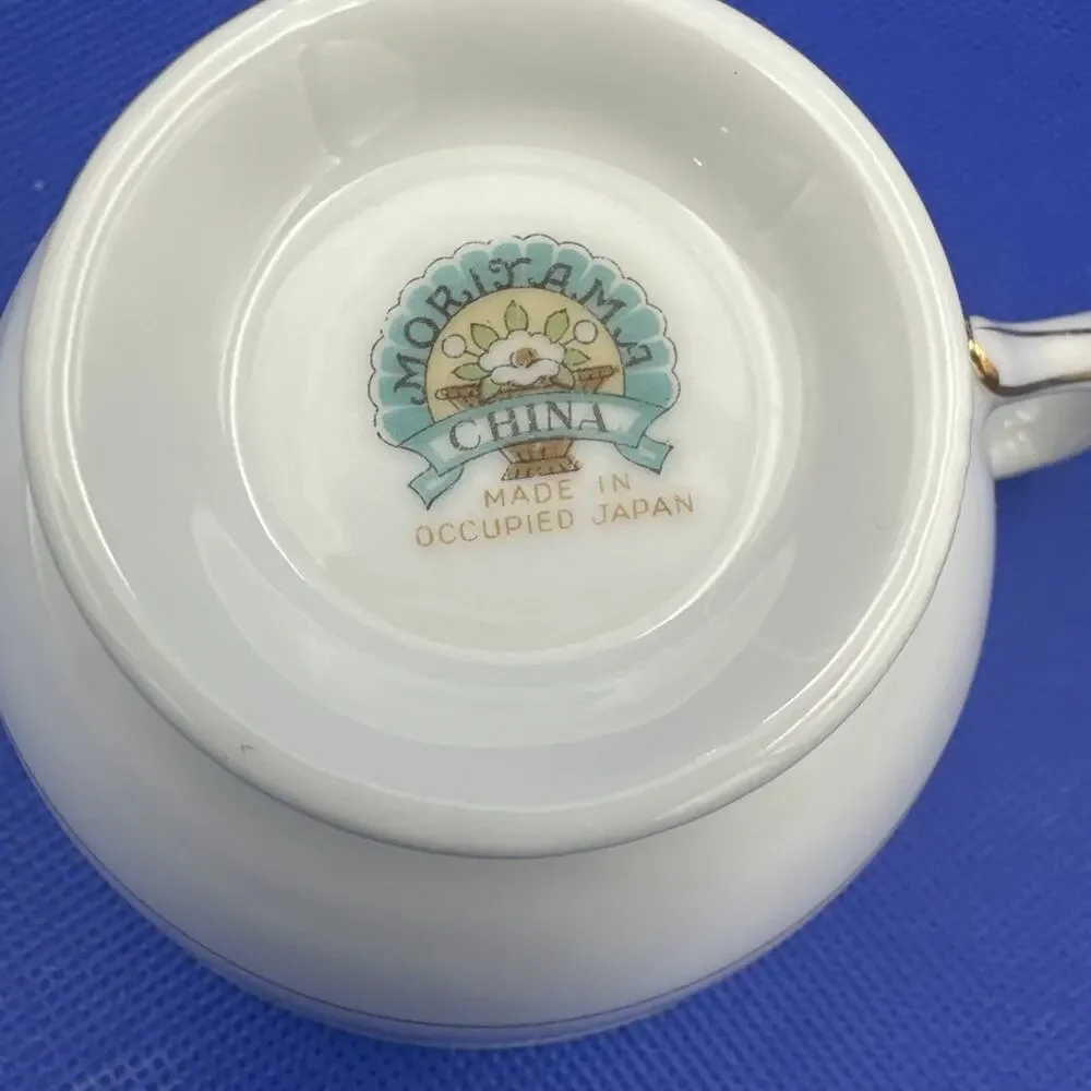 VTG Moriyama Teacup &‎ Saucer Floral Design Gold Trim Made in Occupied Japan